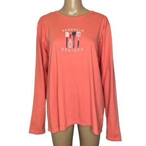 Women's XL Life is Good Handheld Devices Utensils Orange Cotton Long Sleeve Tee